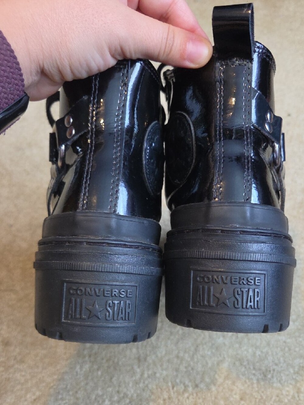 Converse Black Patent Platform Lace-Up Ankle Boots - Picture 2 of 12